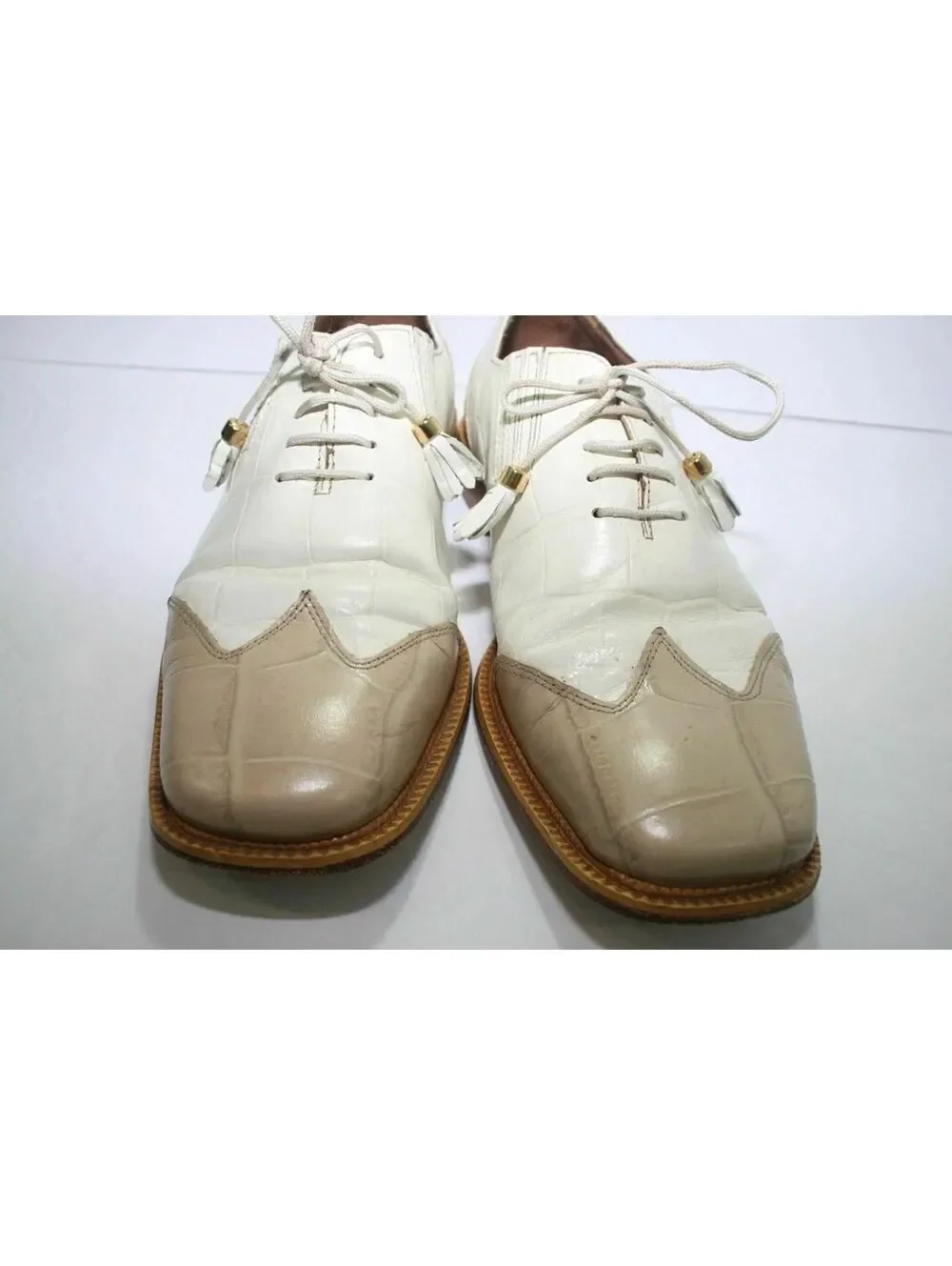 Vintage Marco Vicci Newhall Mens Size 9.5 White Dress Shoes Animal Leather